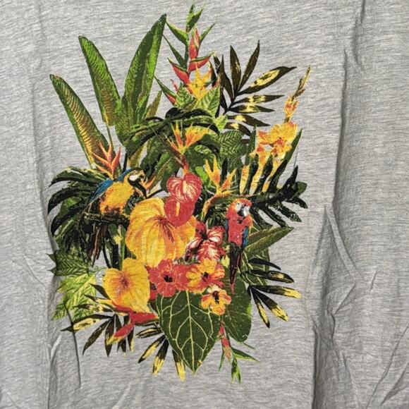 Ruff Hewn Gray Flowers Parrots Tied Bottom T-Shirt Size Large - Picture 3 of 5